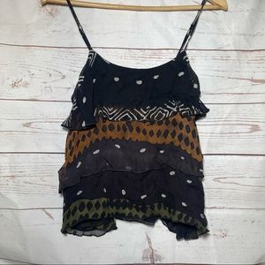 Torn by Ronny Kobo • Blouse • 100% Silk • XS • Orange • Green • Black